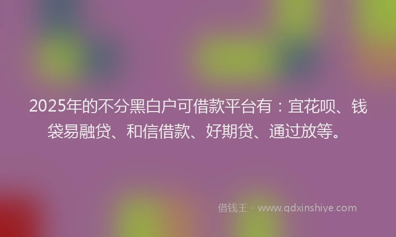 2025年的不分黑白户可借款平台有：宜花呗、钱袋易融贷、和信借款、好期贷、通过放等。