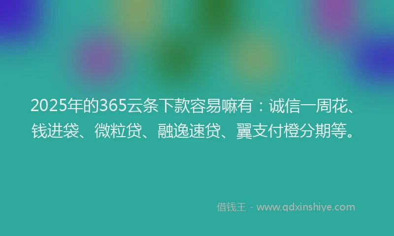 2025年的365云条下款容易嘛有：诚信一周花、钱进袋、微粒贷、融逸速贷、翼支付橙分期等。