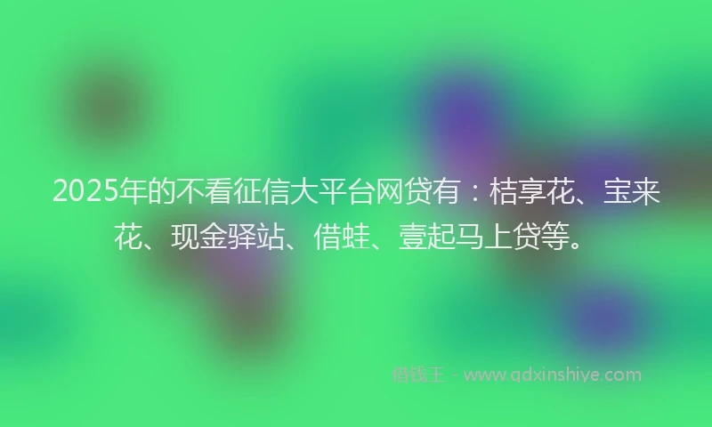 2025年的不看征信大平台网贷有：桔享花、宝来花、现金驿站、借蛙、壹起马上贷等。
