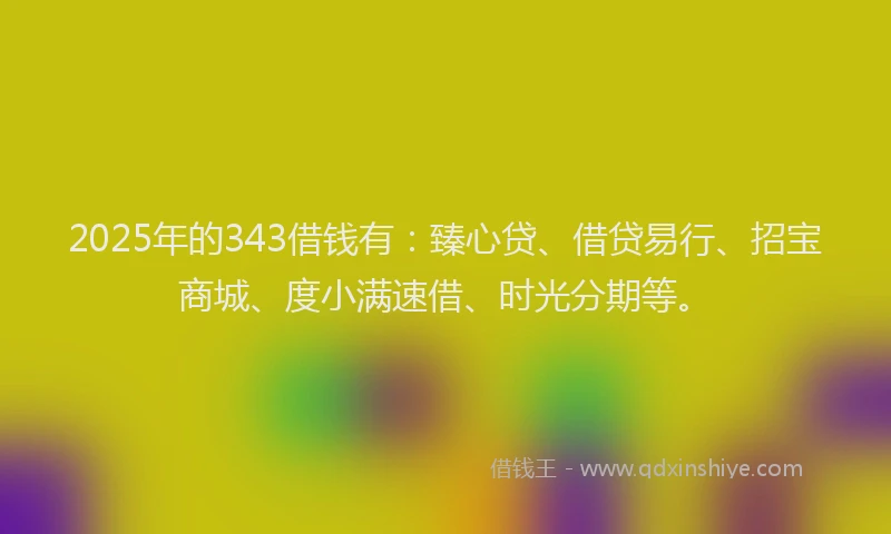 2025年的343借钱有：臻心贷、借贷易行、招宝商城、度小满速借、时光分期等。