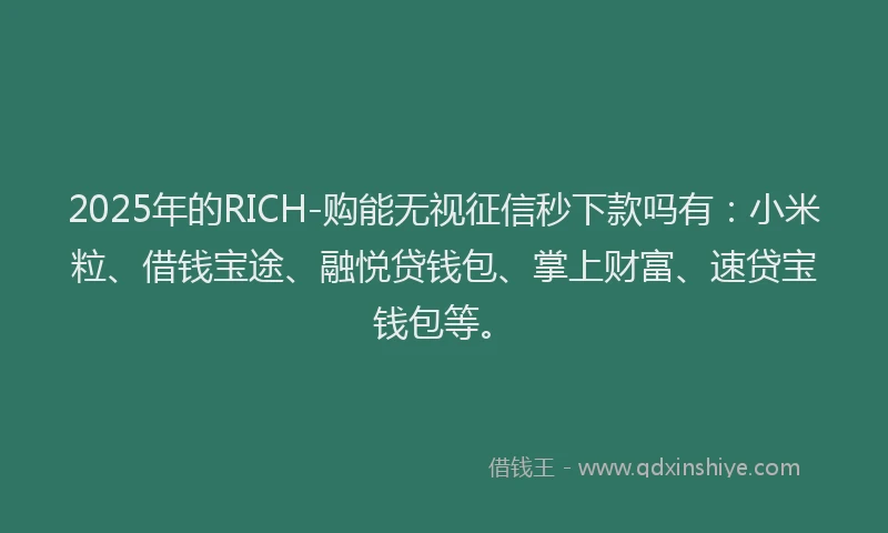 2025年的RICH-购能无视征信秒下款吗有:小米粒、借钱宝途、融悦贷钱包、掌上财富、速贷宝钱包等。