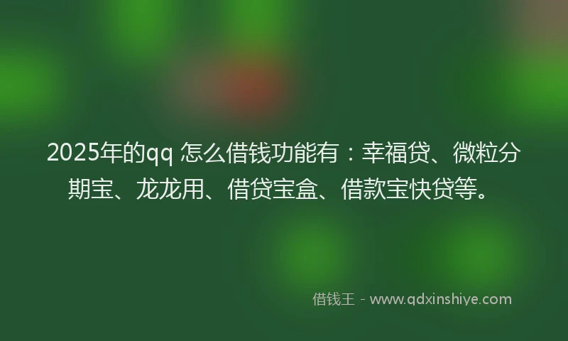2025年的qq 怎么借钱功能有：幸福贷、微粒分期宝、龙龙用、借贷宝盒、借款宝快贷等。