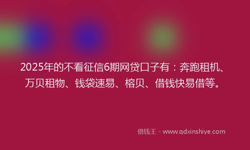 2025年的不看征信6期网贷口子有：奔跑租机、万贝租物、钱袋速易、榕贝、借钱快易借等。