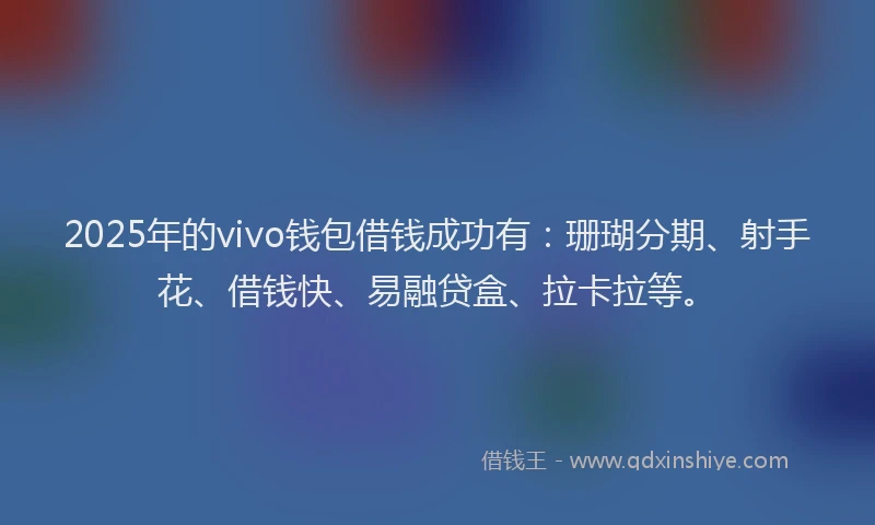 2025年的vivo钱包借钱成功有：珊瑚分期、射手花、借钱快、易融贷盒、拉卡拉等。