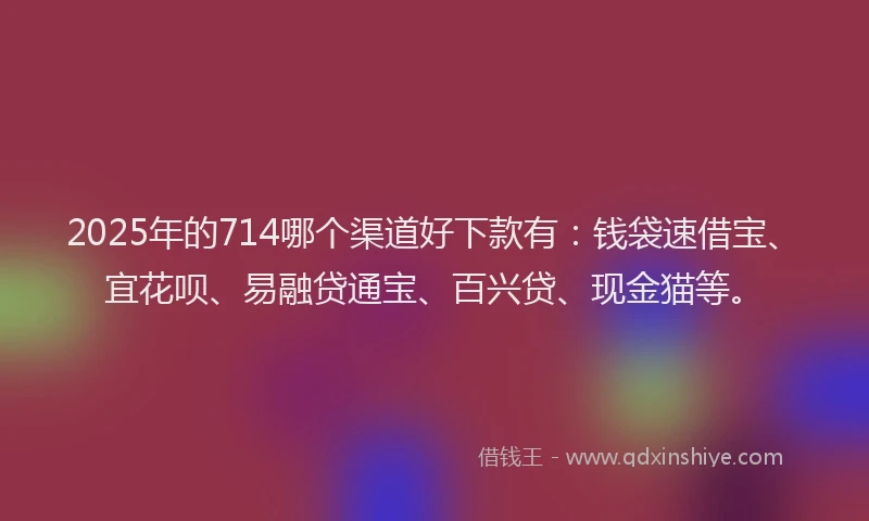 2025年的714哪个渠道好下款有：钱袋速借宝、宜花呗、易融贷通宝、百兴贷、现金猫等。