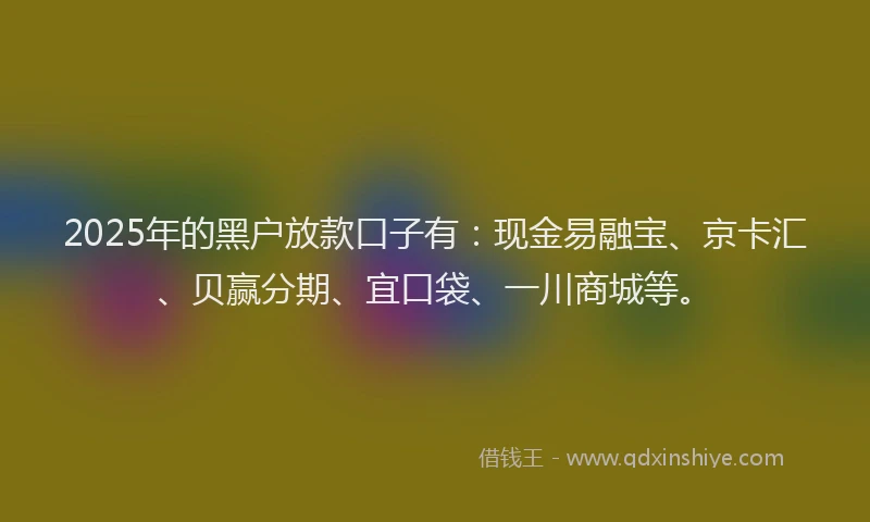 2025年的黑户放款口子有：现金易融宝、京卡汇、贝赢分期、宜口袋、一川商城等。