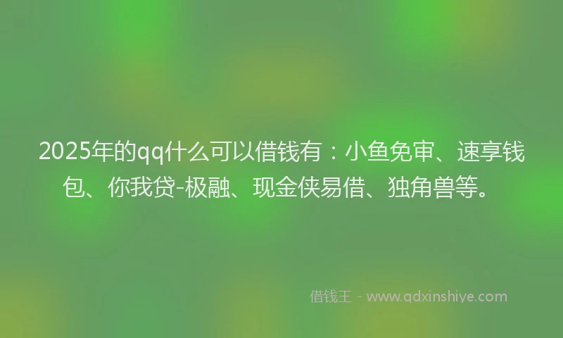 2025年的qq什么可以借钱有：小鱼免审、速享钱包、你我贷-极融、现金侠易借、独角兽等。