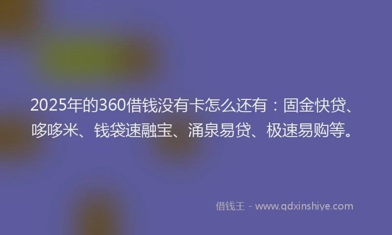 2025年的360借钱没有卡怎么还有：固金快贷、哆哆米、钱袋速融宝、涌泉易贷、极速易购等。