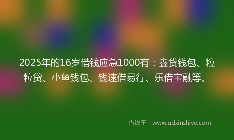 2025年的16岁借钱应急1000有：鑫贷钱包、粒粒贷、小鱼钱包、钱速借易行、乐借宝融等。