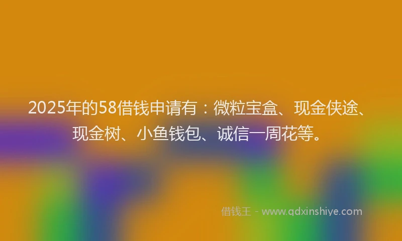 2025年的58借钱申请有：微粒宝盒、现金侠途、现金树、小鱼钱包、诚信一周花等。