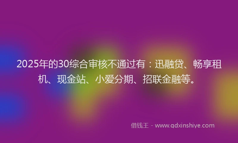2025年的30综合审核不通过有：迅融贷、畅享租机、现金站、小爱分期、招联金融等。