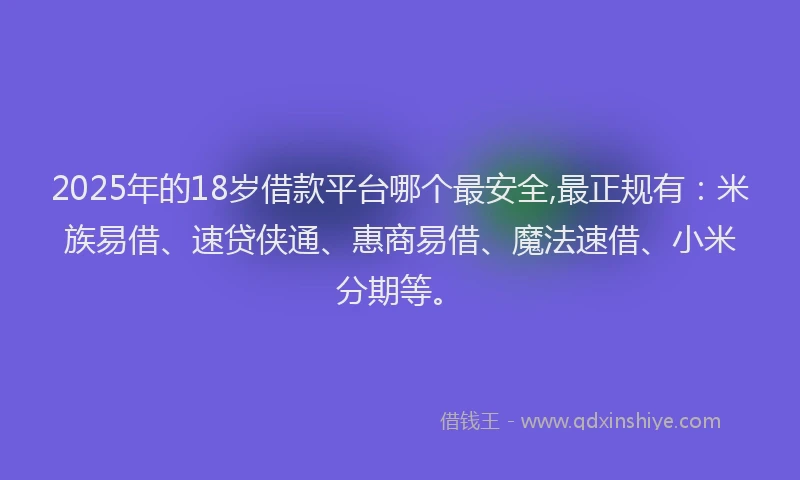 2025年的18岁借款平台哪个最安全,最正规有：米族易借、速贷侠通、惠商易借、魔法速借、小米分期等。