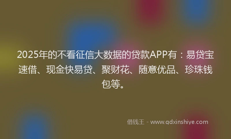 2025年的不看征信大数据的贷款APP有：易贷宝速借、现金快易贷、聚财花、随意优品、珍珠钱包等。