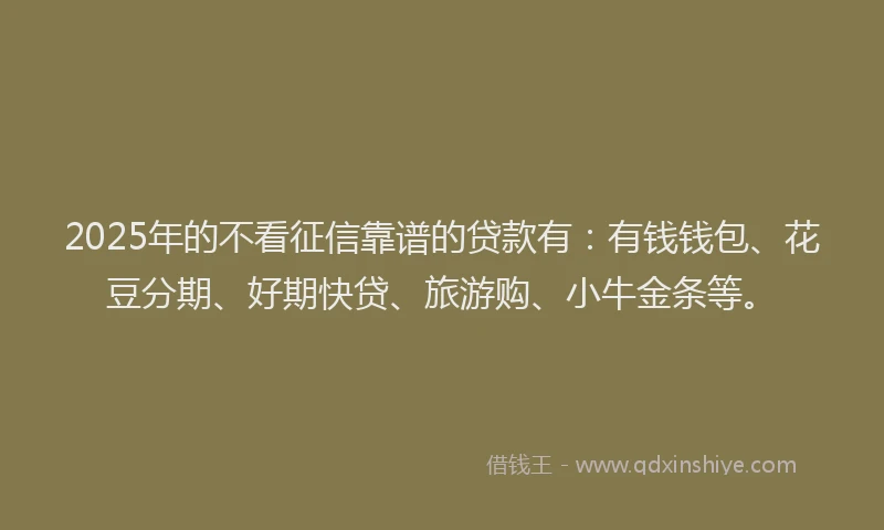 2025年的不看征信靠谱的贷款有：有钱钱包、花豆分期、好期快贷、旅游购、小牛金条等。