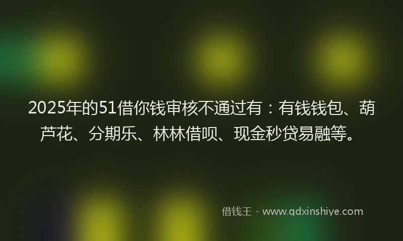 2025年的51借你钱审核不通过有：有钱钱包、葫芦花、分期乐、林林借呗、现金秒贷易融等。