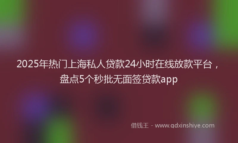 2025年热门上海私人贷款24小时在线放款平台,盘点5个秒批无面签贷款app