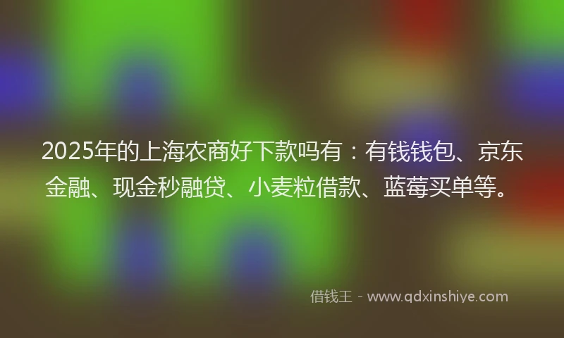 2025年的上海农商好下款吗有：有钱钱包、京东金融、现金秒融贷、小麦粒借款、蓝莓买单等。