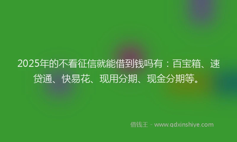 2025年的不看征信就能借到钱吗有：百宝箱、速贷通、快易花、现用分期、现金分期等。