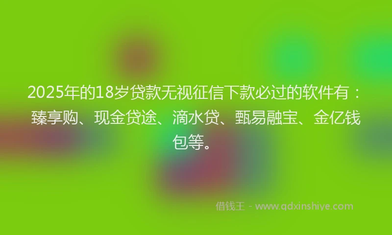 2025年的18岁贷款无视征信下款必过的软件有：臻享购、现金贷途、滴水贷、甄易融宝、金亿钱包等。
