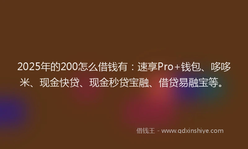 2025年的200怎么借钱有：速享Pro+钱包、哆哆米、现金快贷、现金秒贷宝融、借贷易融宝等。