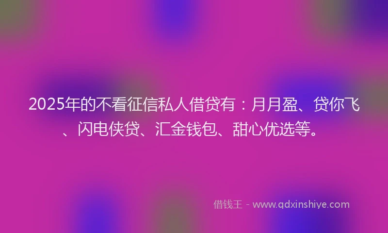 2025年的不看征信私人借贷有：月月盈、贷你飞、闪电侠贷、汇金钱包、甜心优选等。