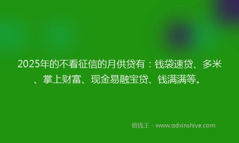 2025年的不看征信的月供贷有：钱袋速贷、多米、掌上财富、现金易融宝贷、钱满满等。