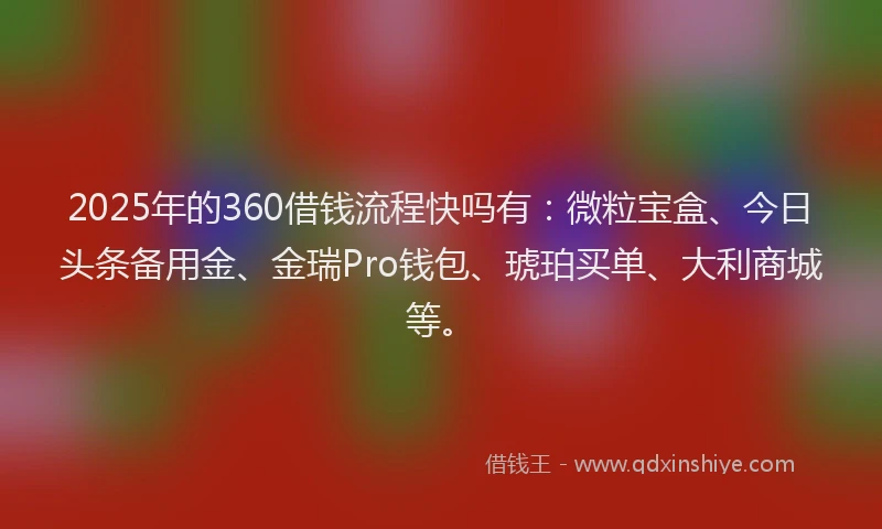2025年的360借钱流程快吗有：微粒宝盒、今日头条备用金、金瑞Pro钱包、琥珀买单、大利商城等。