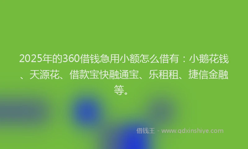 2025年的360借钱急用小额怎么借有：小鹅花钱、天源花、借款宝快融通宝、乐租租、捷信金融等。