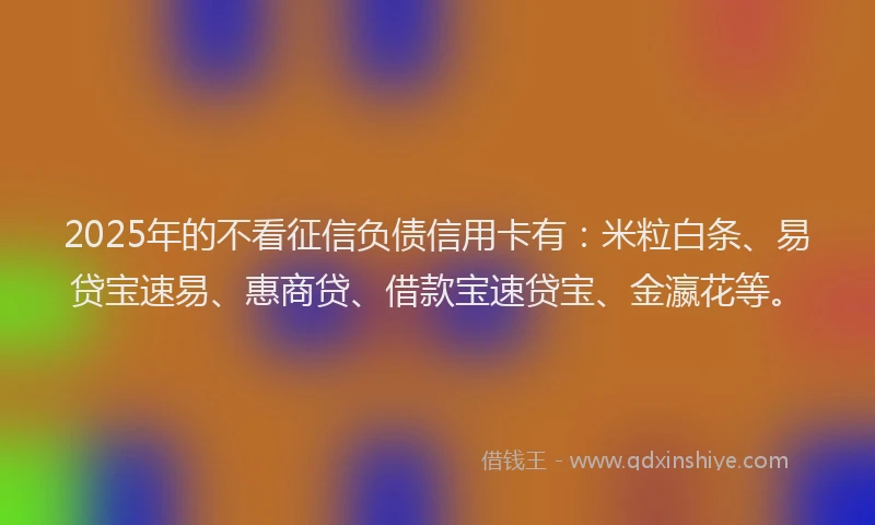 2025年的不看征信负债信用卡有：米粒白条、易贷宝速易、惠商贷、借款宝速贷宝、金瀛花等。