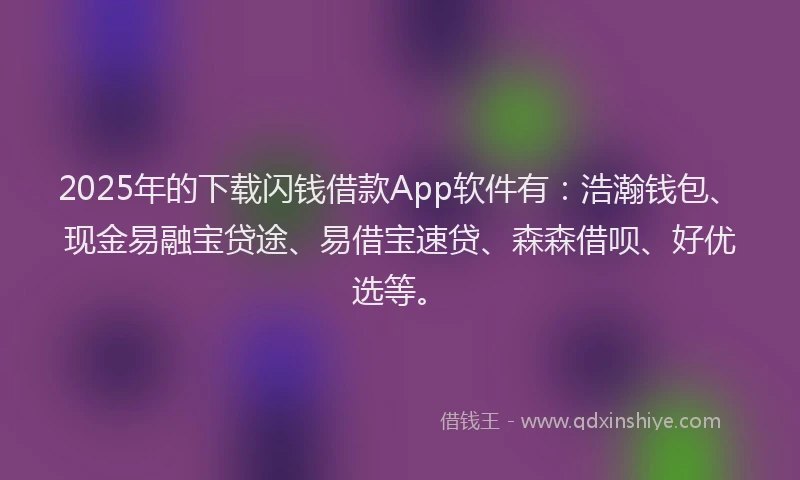 2025年的下载闪钱借款App软件有：浩瀚钱包、现金易融宝贷途、易借宝速贷、森森借呗、好优选等。