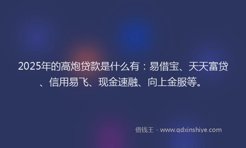 2025年的高炮贷款是什么有：易借宝、天天富贷、信用易飞、现金速融、向上金服等。