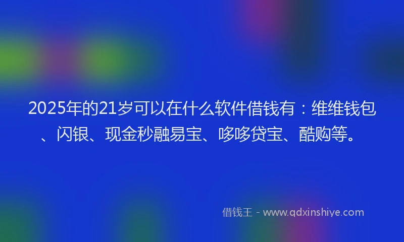 2025年的21岁可以在什么软件借钱有：维维钱包、闪银、现金秒融易宝、哆哆贷宝、酷购等。