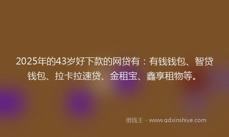 2025年的43岁好下款的网贷有：有钱钱包、智贷钱包、拉卡拉速贷、金租宝、鑫享租物等。