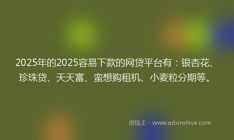 2025年的2025容易下款的网贷平台有：银杏花、珍珠贷、天天富、蛮想购租机、小麦粒分期等。