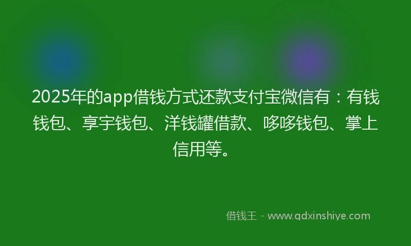 2025年的app借钱方式还款支付宝微信有：有钱钱包、享宇钱包、洋钱罐借款、哆哆钱包、掌上信用等。
