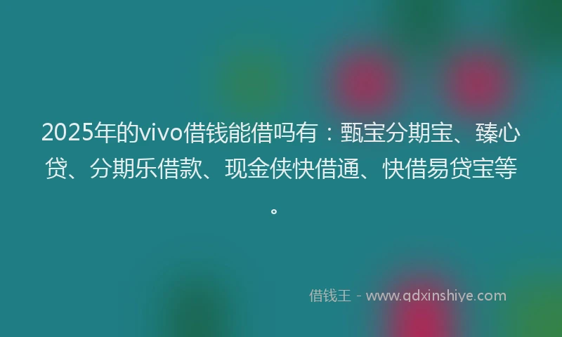 2025年的vivo借钱能借吗有:甄宝分期宝、臻心贷、分期乐借款、现金侠快借通、快借易贷宝等。