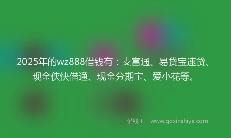 2025年的wz888借钱有：支富通、易贷宝速贷、现金侠快借通、现金分期宝、爱小花等。