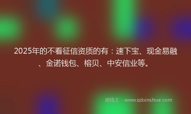 2025年的不看征信资质的有：速下宝、现金易融、金诺钱包、榕贝、中安信业等。