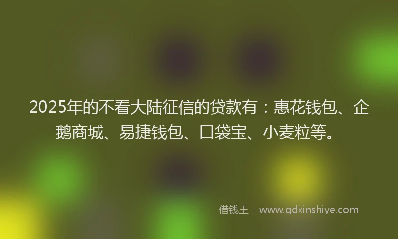 2025年的不看大陆征信的贷款有：惠花钱包、企鹅商城、易捷钱包、口袋宝、小麦粒等。
