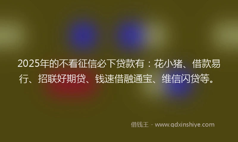 2025年的不看征信必下贷款有：花小猪、借款易行、招联好期贷、钱速借融通宝、维信闪贷等。