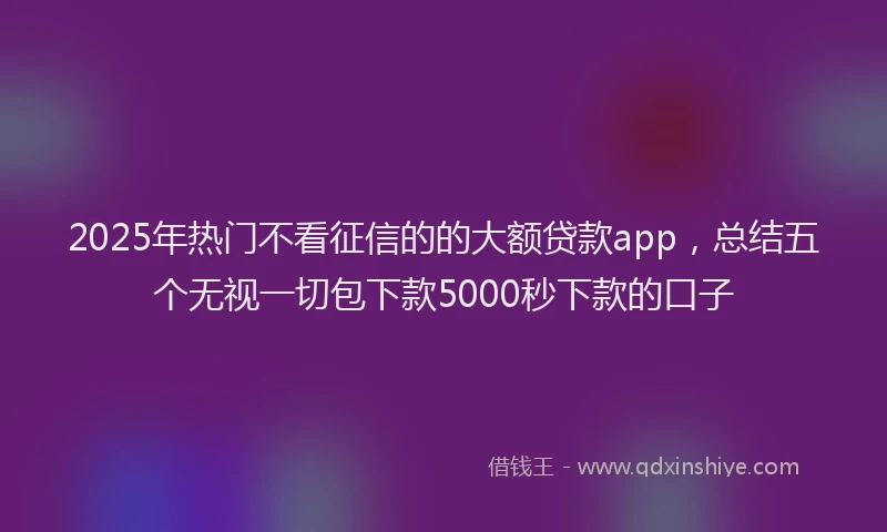 2025年热门不看征信的的大额贷款app，总结五个无视一切包下款5000秒下款的口子
