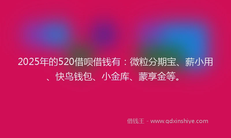 2025年的520借呗借钱有：微粒分期宝、薪小用、快鸟钱包、小金库、蒙享金等。