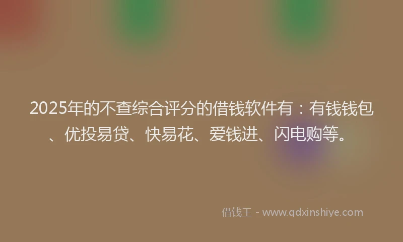 2025年的不查综合评分的借钱软件有：有钱钱包、优投易贷、快易花、爱钱进、闪电购等。