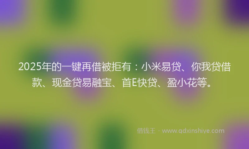 2025年的一键再借被拒有:小米易贷、你我贷借款、现金贷易融宝、首E快贷、盈小花等。