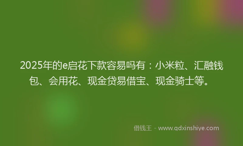 2025年的e启花下款容易吗有：小米粒、汇融钱包、会用花、现金贷易借宝、现金骑士等。