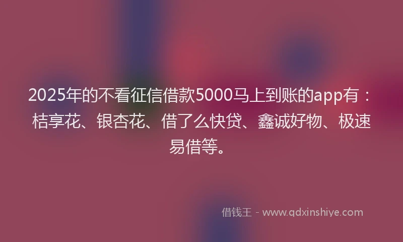 2025年的不看征信借款5000马上到账的app有：桔享花、银杏花、借了么快贷、鑫诚好物、极速易借等。