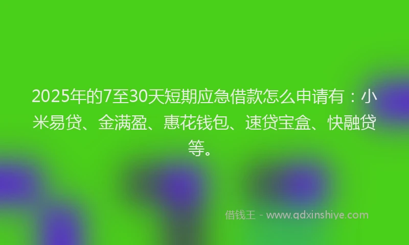 2025年的7至30天短期应急借款怎么申请有：小米易贷、金满盈、惠花钱包、速贷宝盒、快融贷等。
