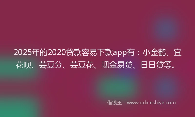 2025年的2020贷款容易下款app有：小金鹤、宜花呗、芸豆分、芸豆花、现金易贷、日日贷等。