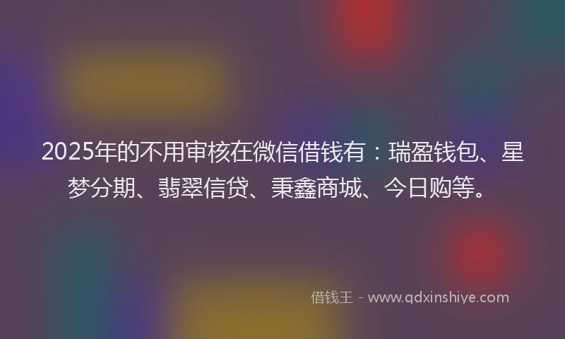 2025年的不用审核在微信借钱有：瑞盈钱包、星梦分期、翡翠信贷、秉鑫商城、今日购等。