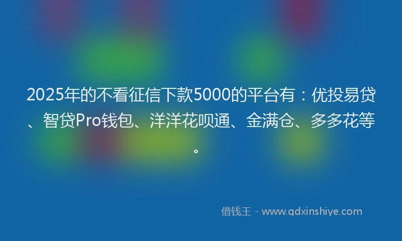 2025年的不看征信下款5000的平台有：优投易贷、智贷Pro钱包、洋洋花呗通、金满仓、多多花等。